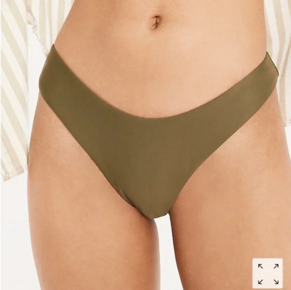 2/$15 NWT J. Crew Curved-Waist Cheeky Bikini Bottom Safari Green High-Cut Size M